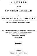 A Letter to the Rev. William Maskell, Mayow Wynell Mayow