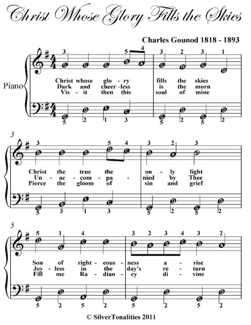 Christ Whose Glory Fills the Skies Easy Piano Sheet Music, Charles Gounod