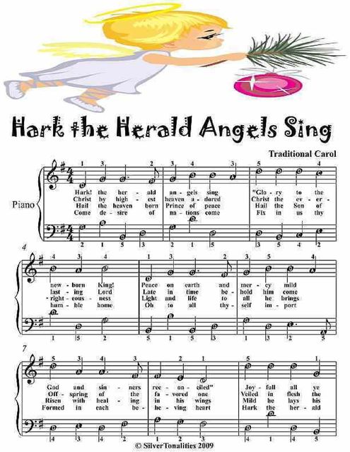 Hark the Herald Angels Sing Easy Piano Sheet Music, Traditional Carol