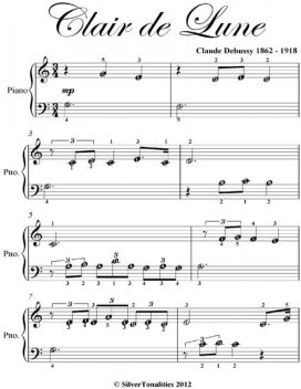 Clair De Lune Easiest Beginner Piano Sheet Music, Claude Debussy