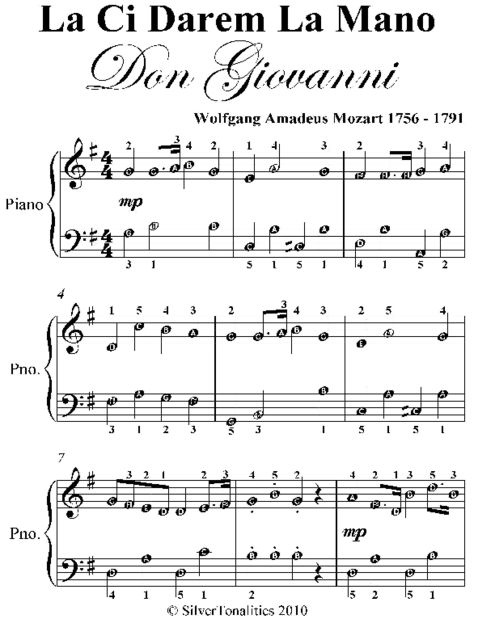 La La Ci Darem La Mano Don Giovanni Easy Piano Sheet Music, Wolfgang Amadeus Mozart