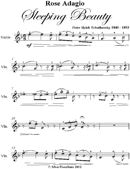 Rose Adagio Sleeping Beauty Easy Violin Sheet Music, Peter Ilyich Tchaikovsky