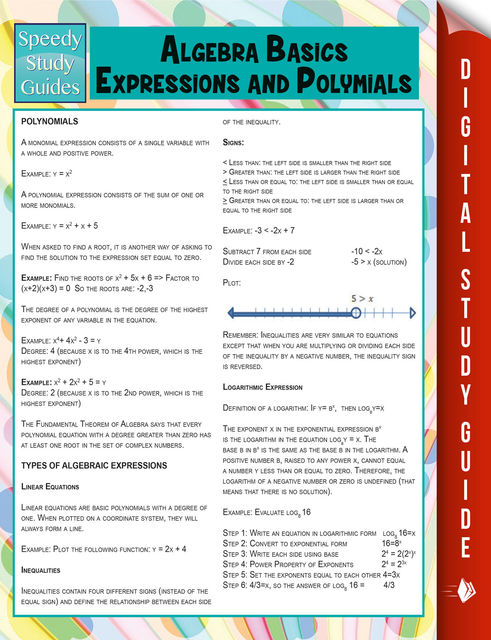 Algebra Basics, Expressions and Polymials (Speedy Study Guide), Speedy Publishing