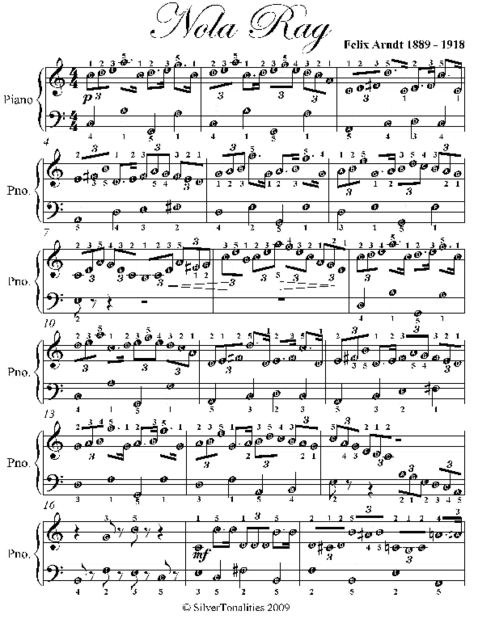 Nola Rag Easy Piano Sheet Music, Felix Arndt
