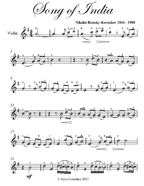 Song of India Easy Violin Sheet Music, Nikolai Rimsky-Korsakov