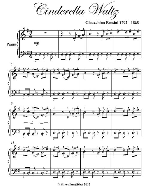 Cinderella Waltz Easy Piano Sheet Music, Gioachino Rossini