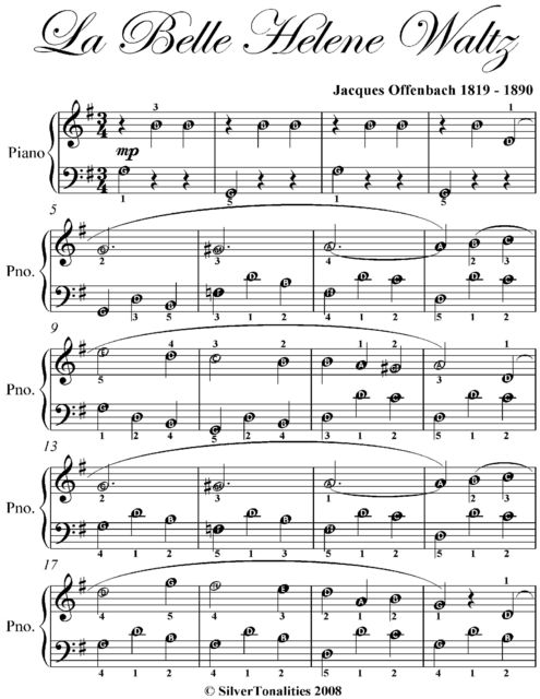 La La Belle Helene Waltz Easy Piano Sheet Music, Jacques Offenbach