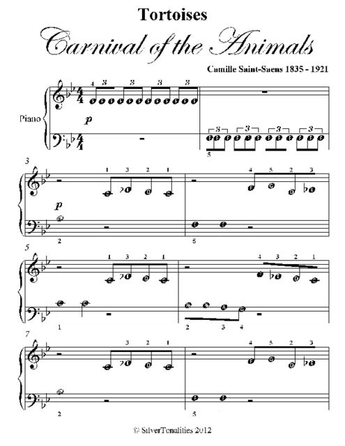 Tortoises Carnival of the Animals Beginner Piano Sheet Music, Camille Saint-Saëns