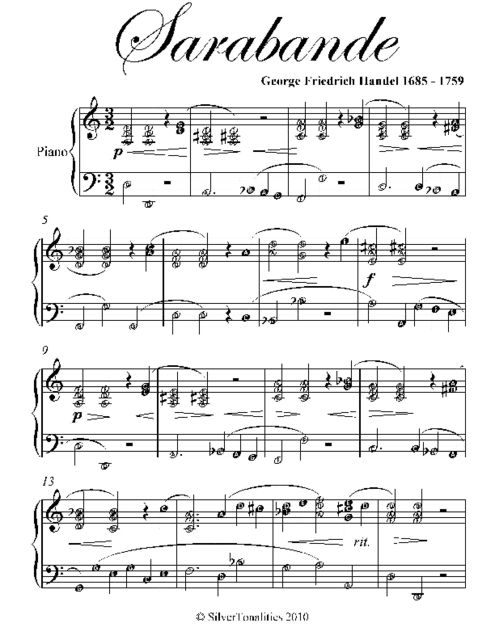 Sarabande Easy Intermediate Piano Sheet Music, George Friedrich Handel