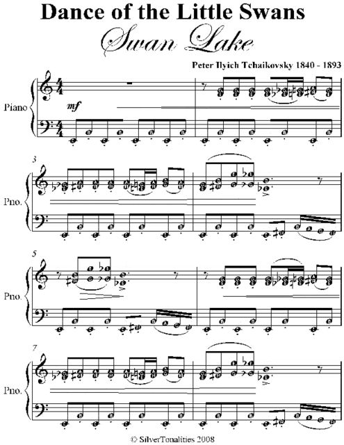 Dance of the Little Swans Swan Lake Intermediate Piano Sheet Music, Peter Ilyich Tchaikovsky