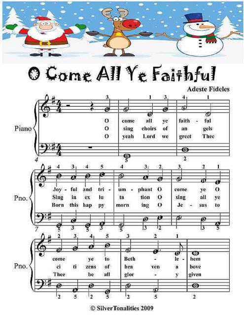 O Come All Ye Faithful Easiest Piano Sheet Music, Adeste Fideles