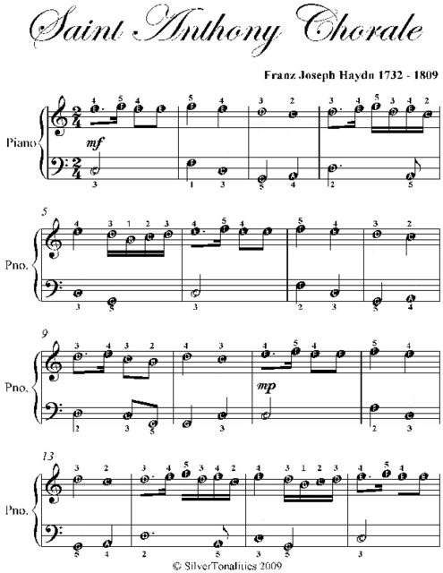 Saint Anthony Chorale Easy Piano Sheet Music, Franz Joseph Haydn