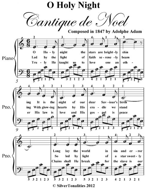 O Holy Night Easy Piano Sheet Music, Adolphe Adam