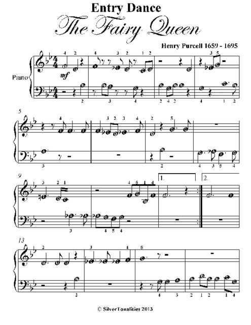 Entry Dance the Fairy Queen Beginner Piano Sheet Music, Henry Purcell
