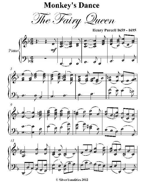 Monkey’s Dance the Fairy Queen Easy Intermediate Piano Sheet Music, Henry Purcell