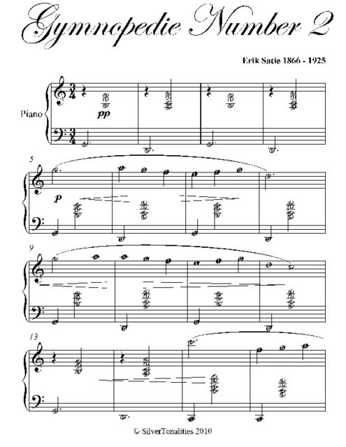 Gymnopedie Number 2 Easy Intermediate Piano Sheet Music, Erik Satie