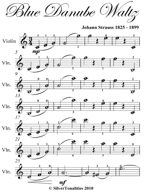 Blue Danube Waltz Easy Violin Sheet Music, Johann Strauss