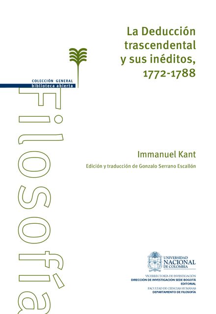La Deducción trascendental y sus inéditos, 1772–1788, Immanuel Kant