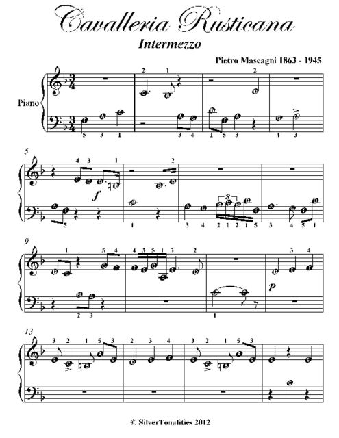 Cavalleria Rusticana Beginner Piano Sheet Music, Pietro Mascagni