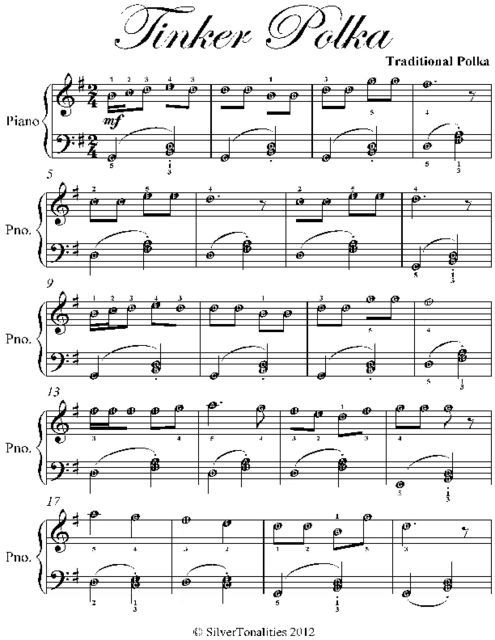 Tinker Polka Easy Piano Sheet Music, Traditional Polka
